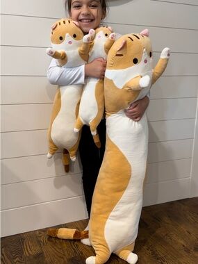 Long Orange & White Cat Plush Pillow